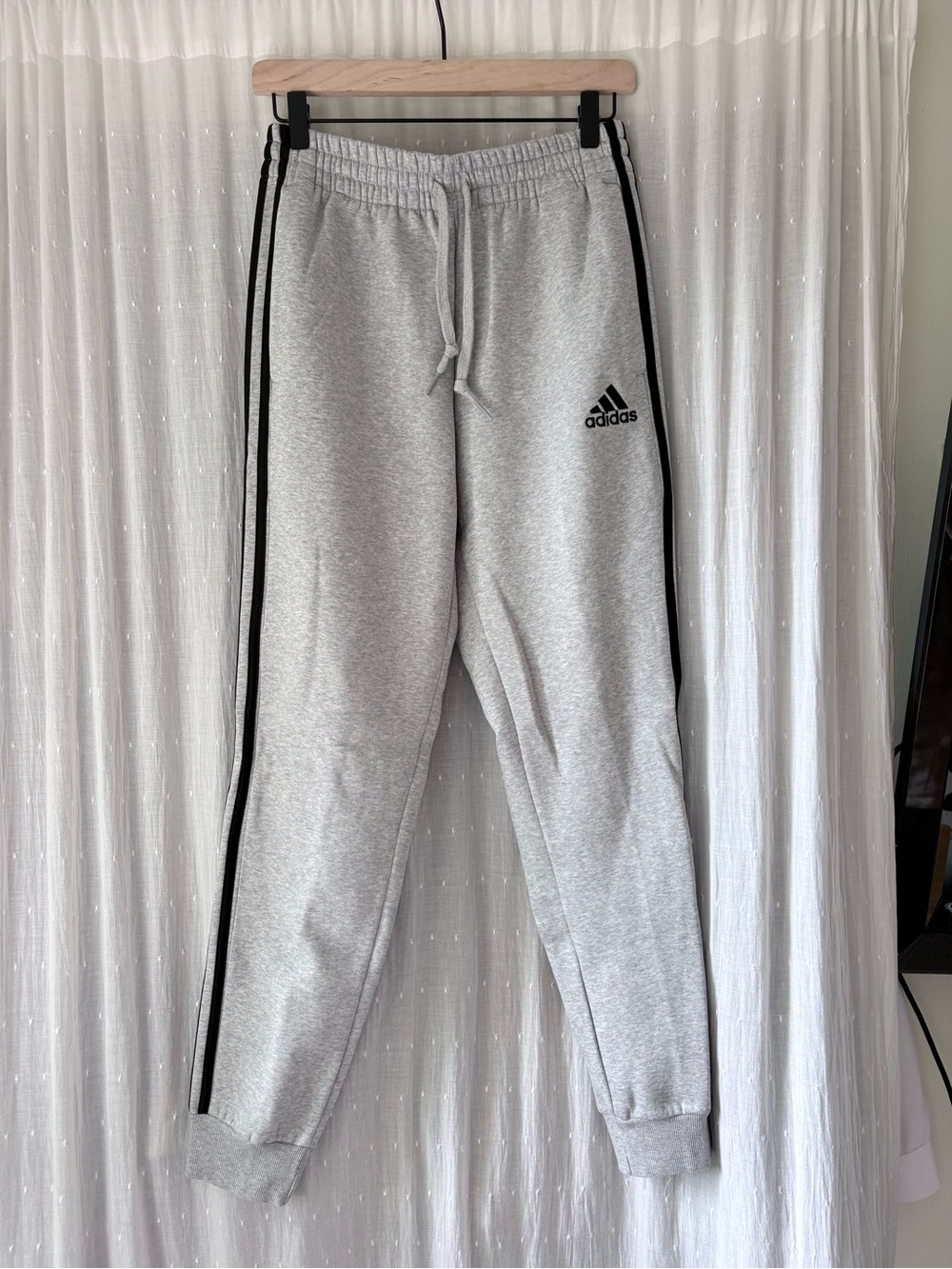 adidas Light Gray Joggers with Black Side Stripes